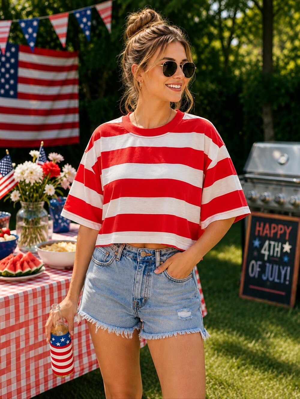 T.La Anthropologie Short Sleeve Crop Crew Tee in Red & White Stripe Women's S